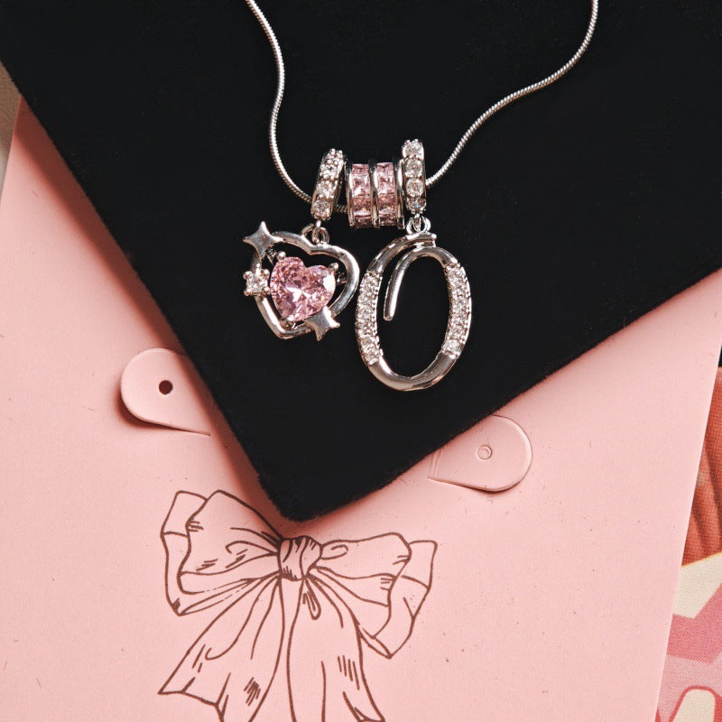 Initial & Pink Crystal Necklace - Silver