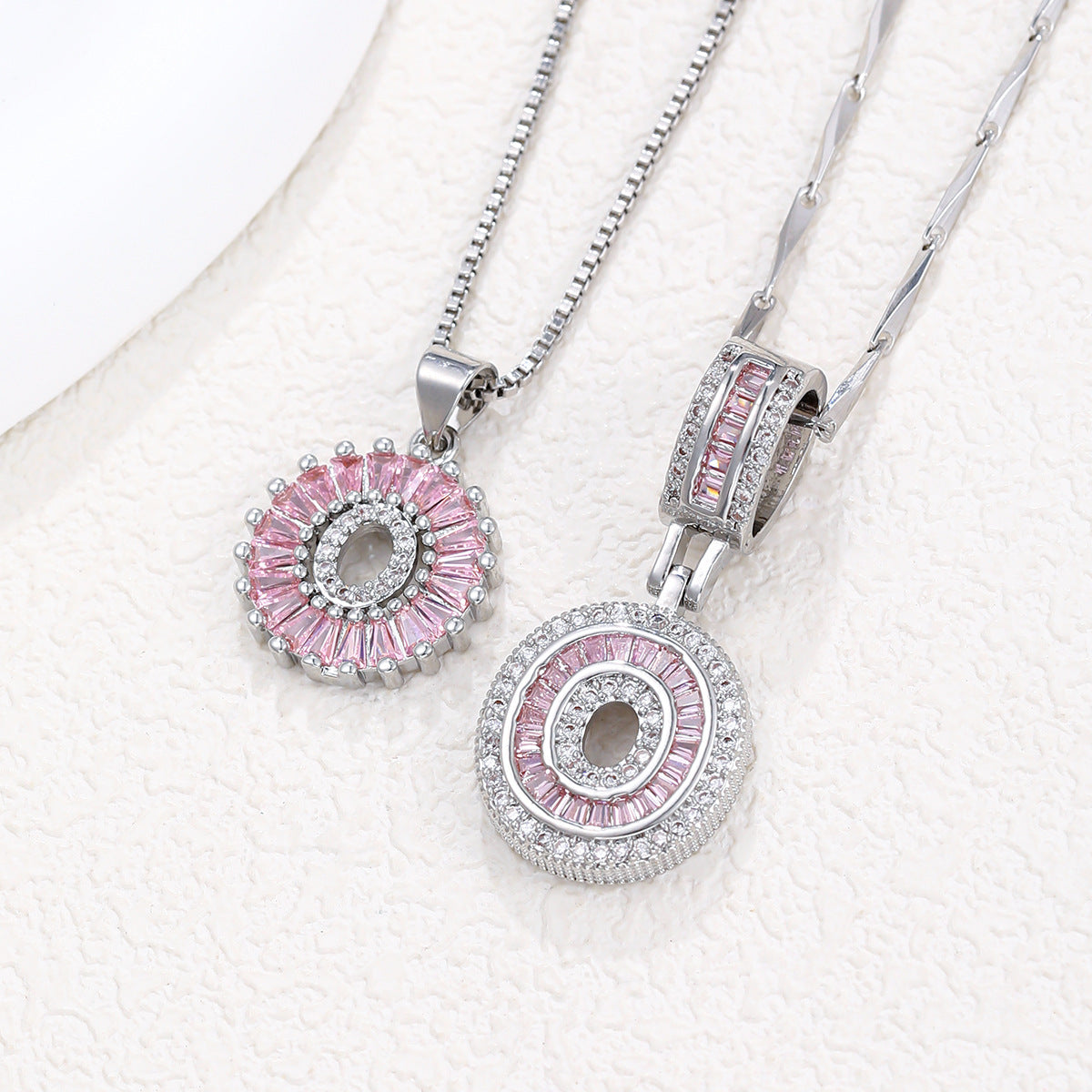 2-Pack Pink CZ Initial Necklaces