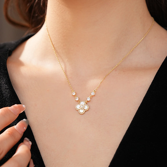 Dainty Pink Clover Lucky Jewelry Set
