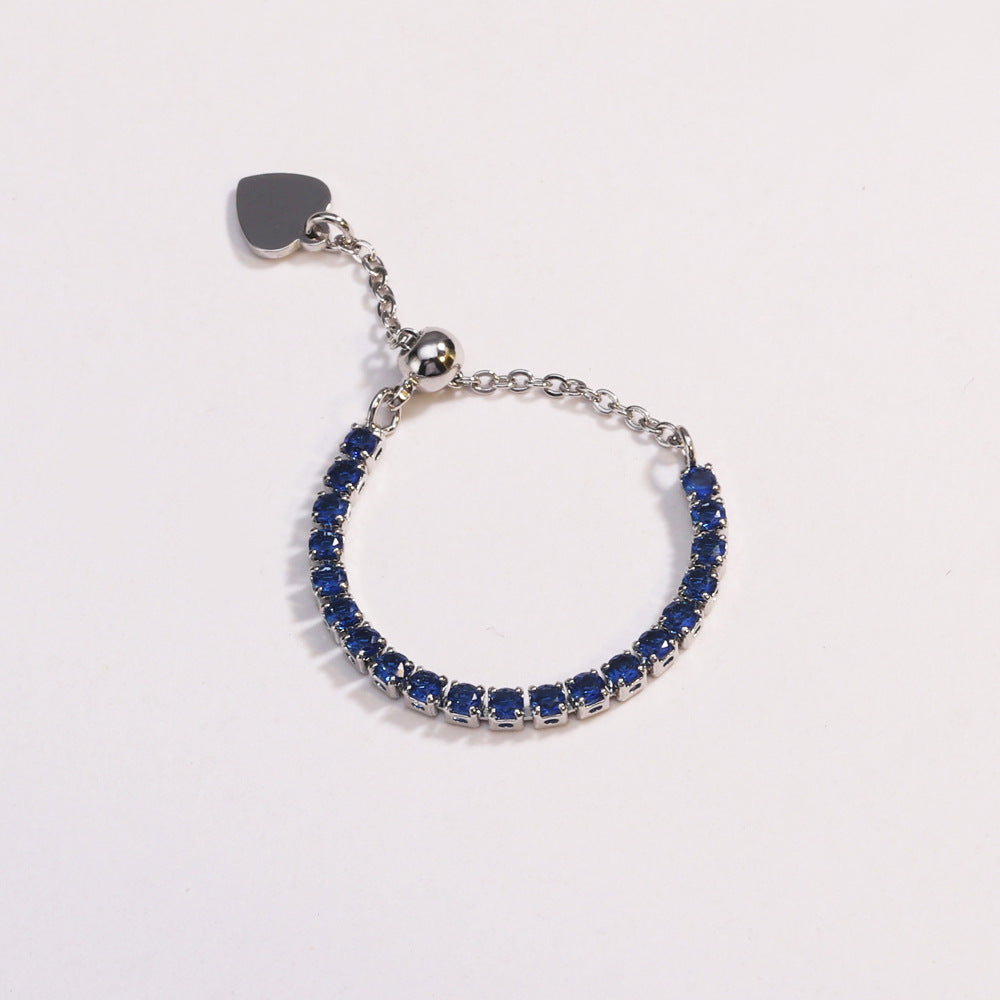 Adjustable Square Colorful CZ Tennis Chain Slider Ring