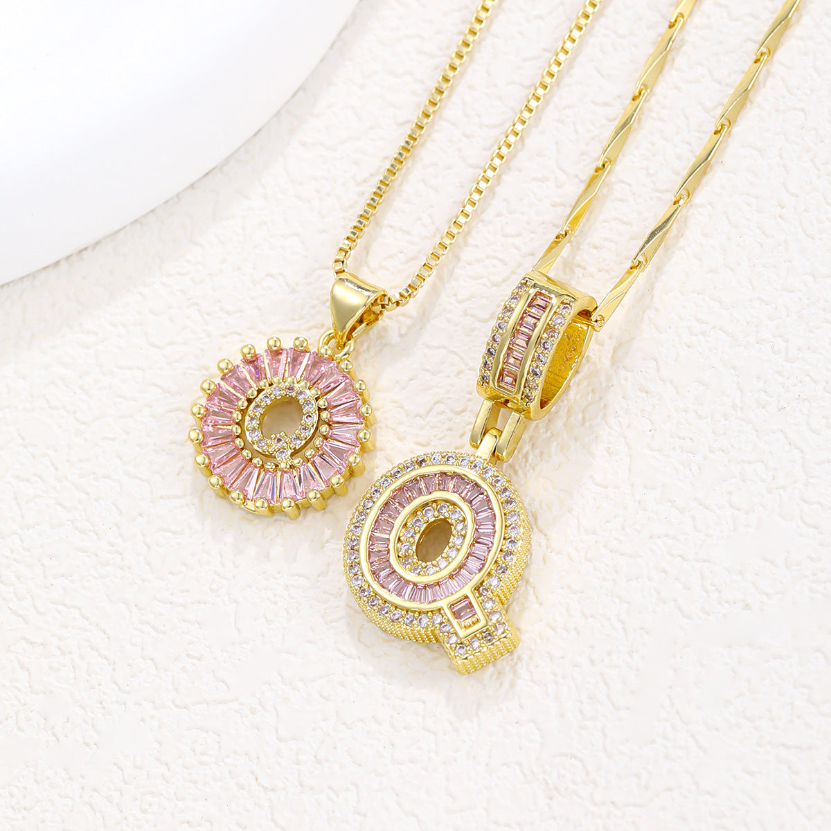 2-Pack Pink CZ Initial Necklaces