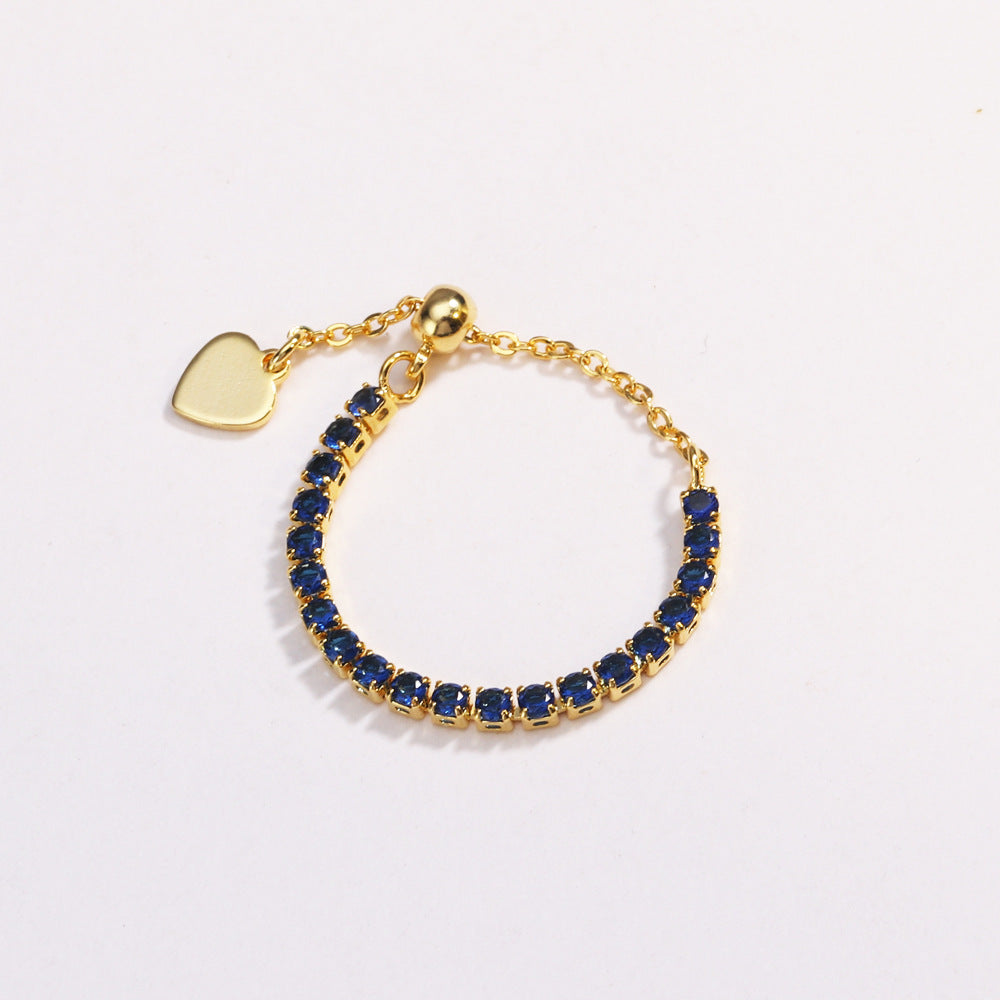 Adjustable Square Colorful CZ Tennis Chain Slider Ring