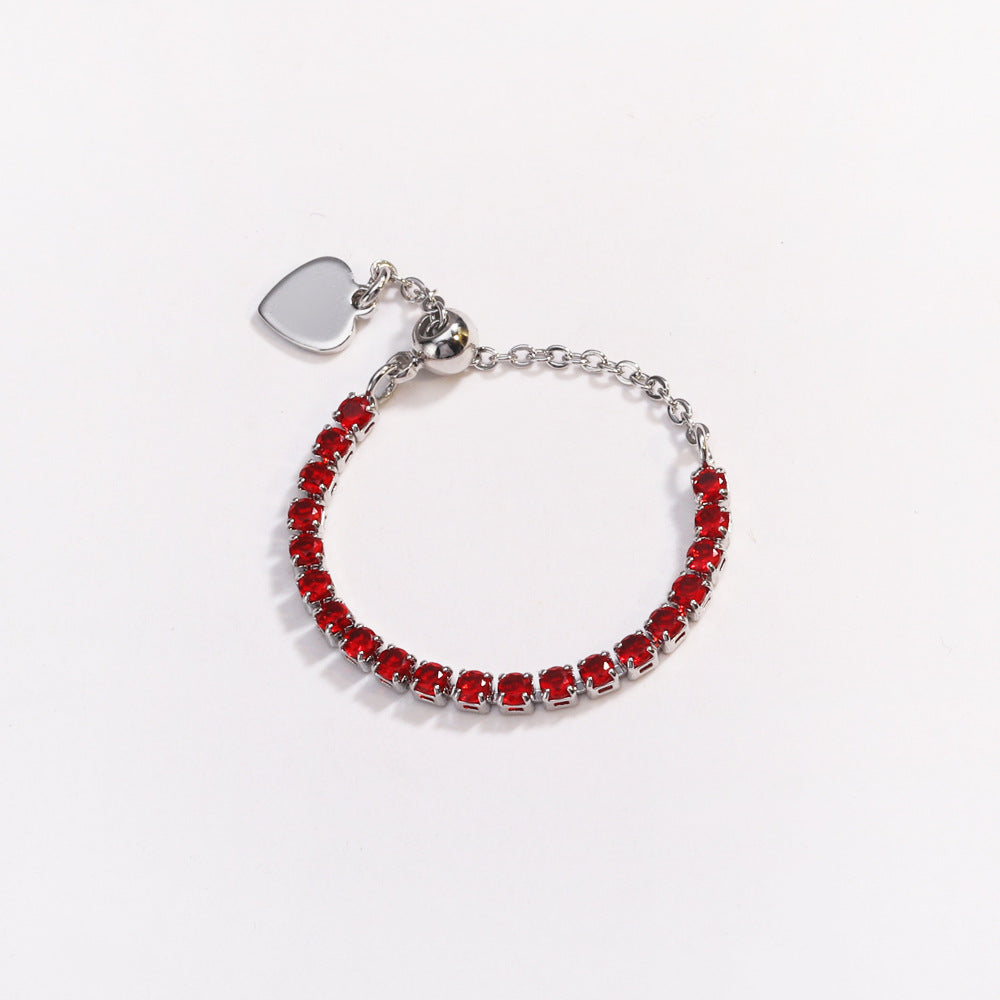 Adjustable Square Colorful CZ Tennis Chain Slider Ring