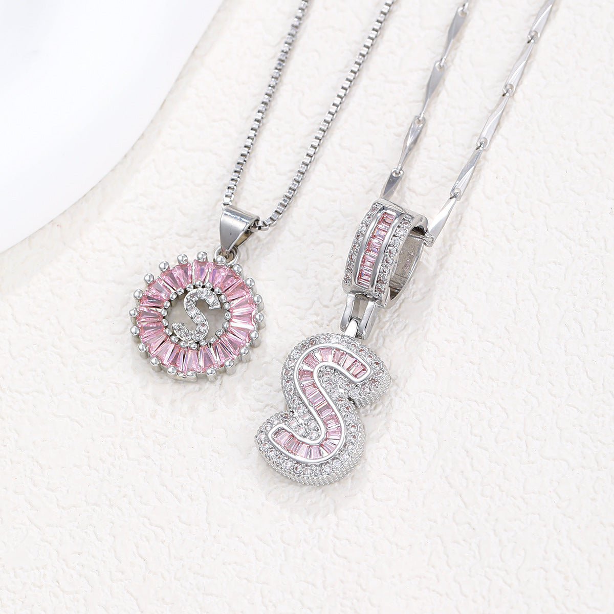 2-Pack Pink CZ Initial Necklaces