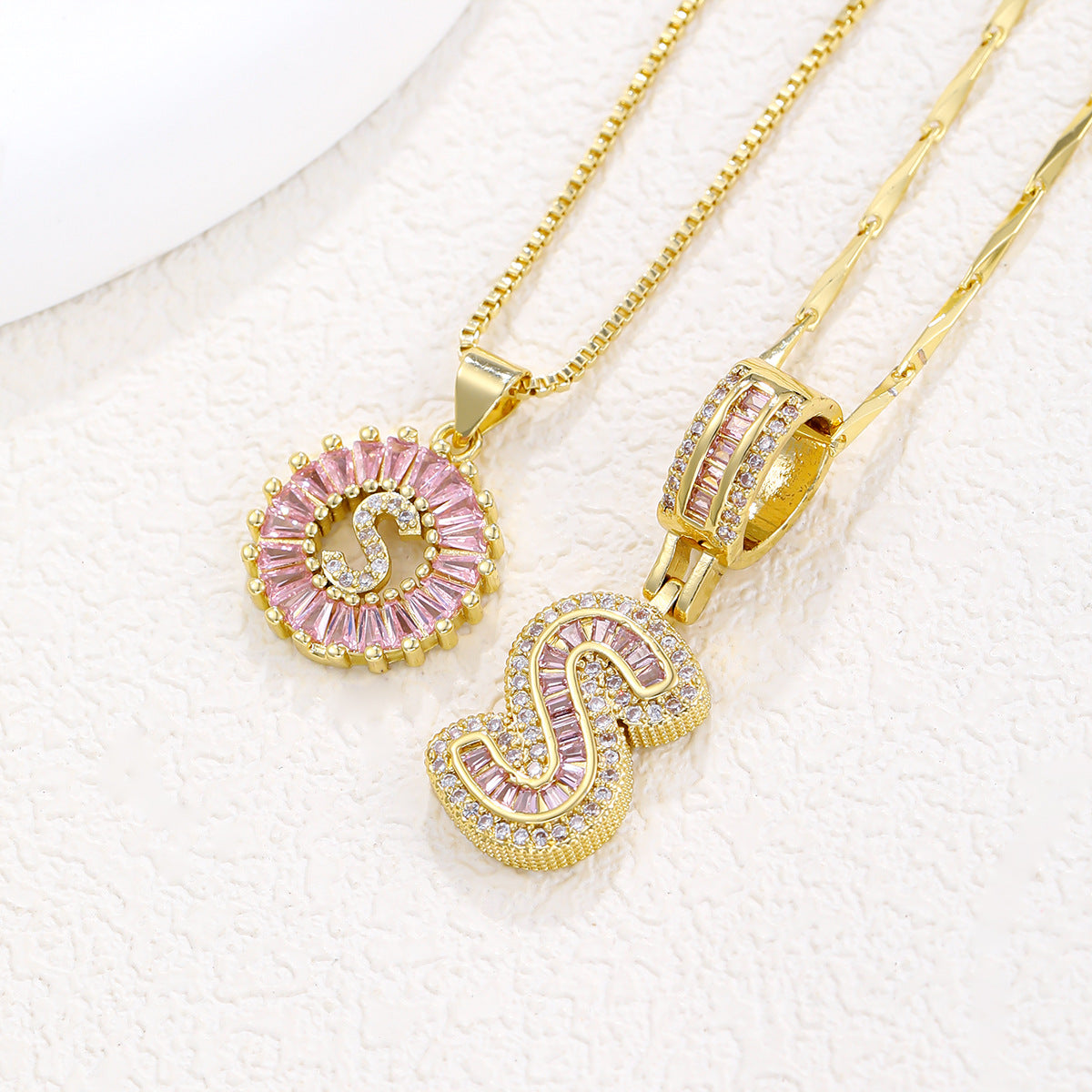 2-Pack Pink CZ Initial Necklaces