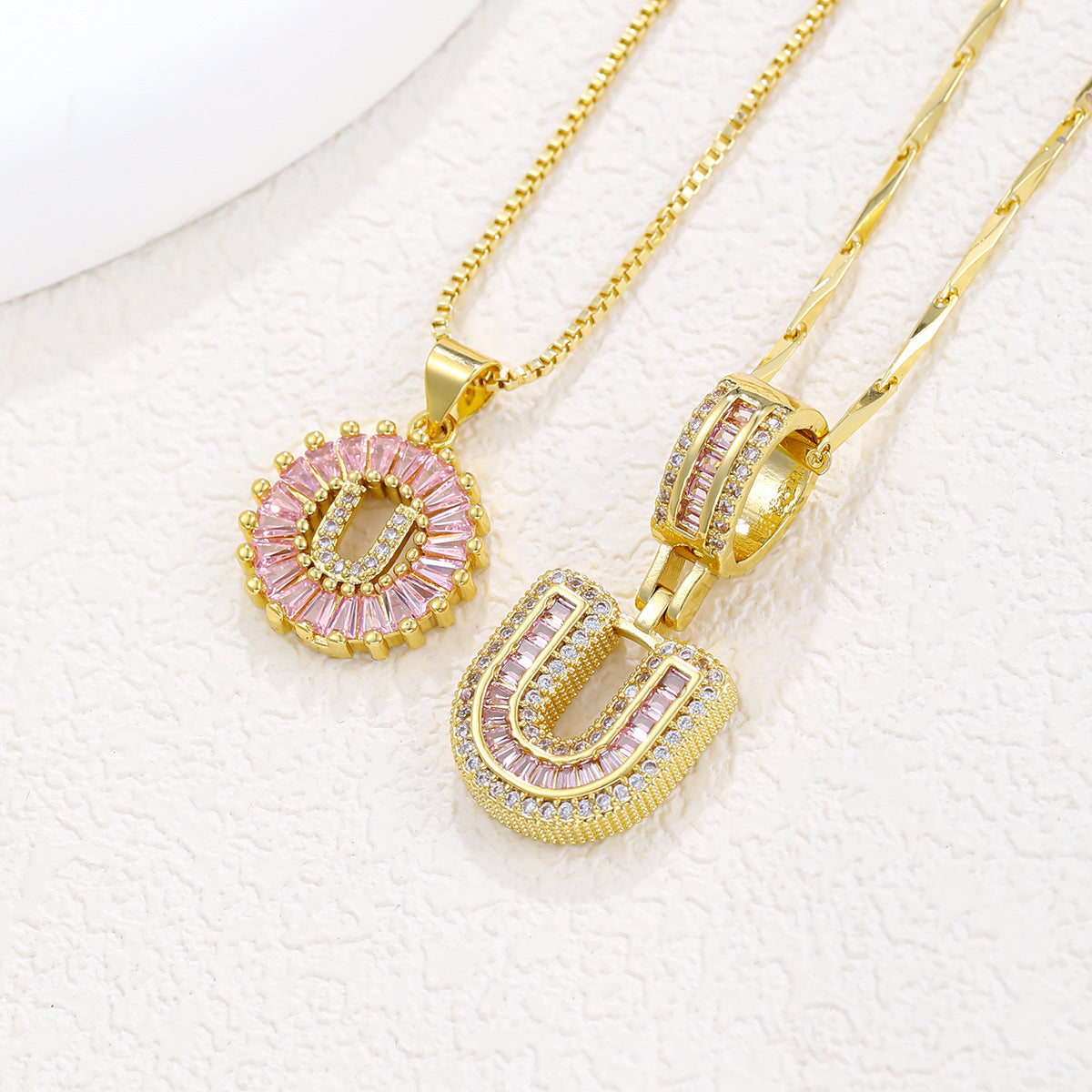 2-Pack Pink CZ Initial Necklaces