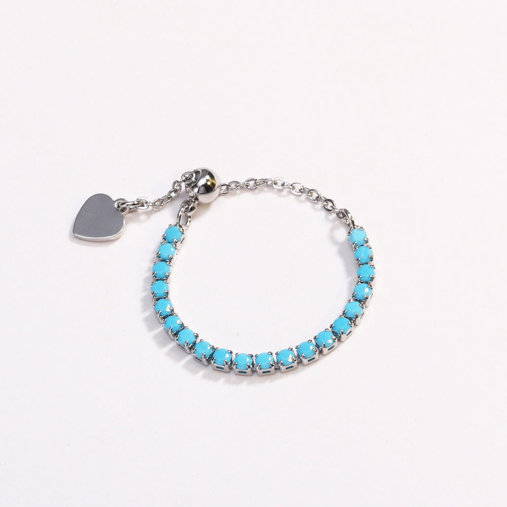 Adjustable Square Colorful CZ Tennis Chain Slider Ring