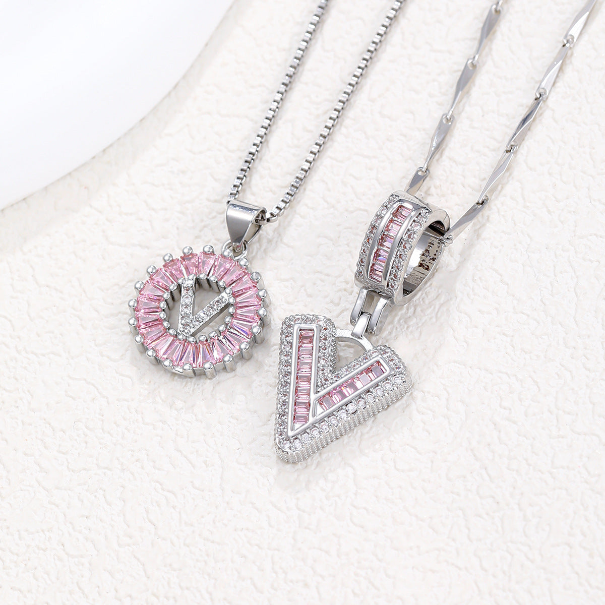 2-Pack Pink CZ Initial Necklaces