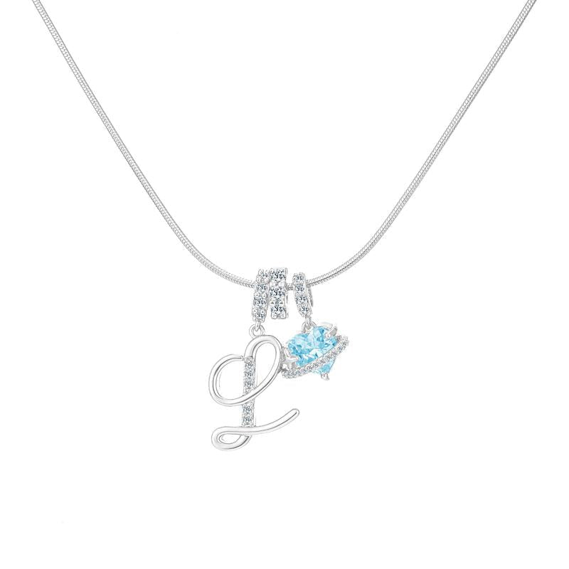 Personalized Initial & Heart Crystal Necklace - Silver