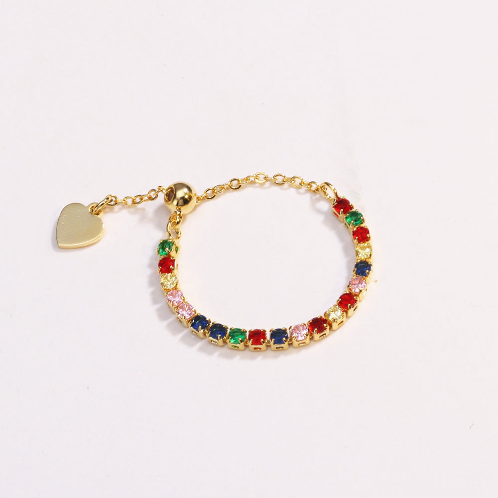 Adjustable Square Colorful CZ Tennis Chain Slider Ring