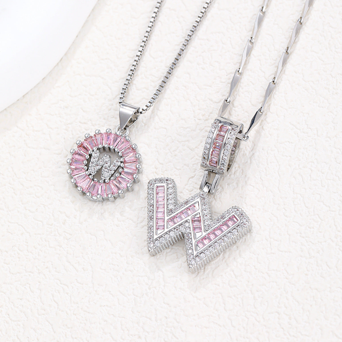 2-Pack Pink CZ Initial Necklaces