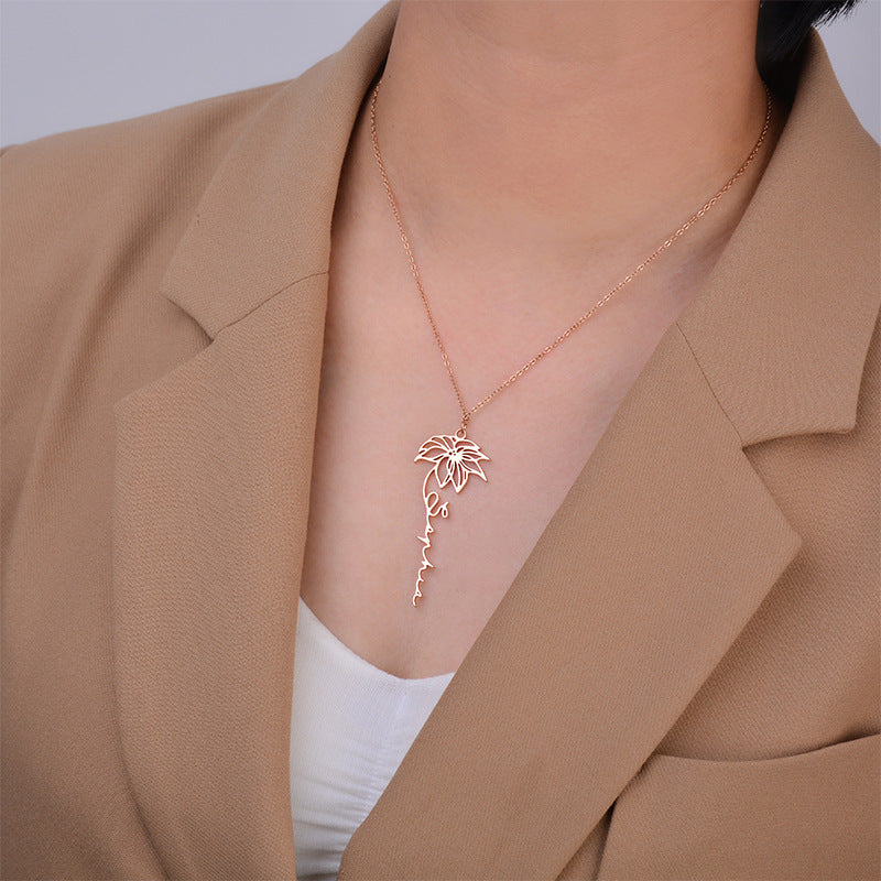 Personalized Birth Flower Name Necklace