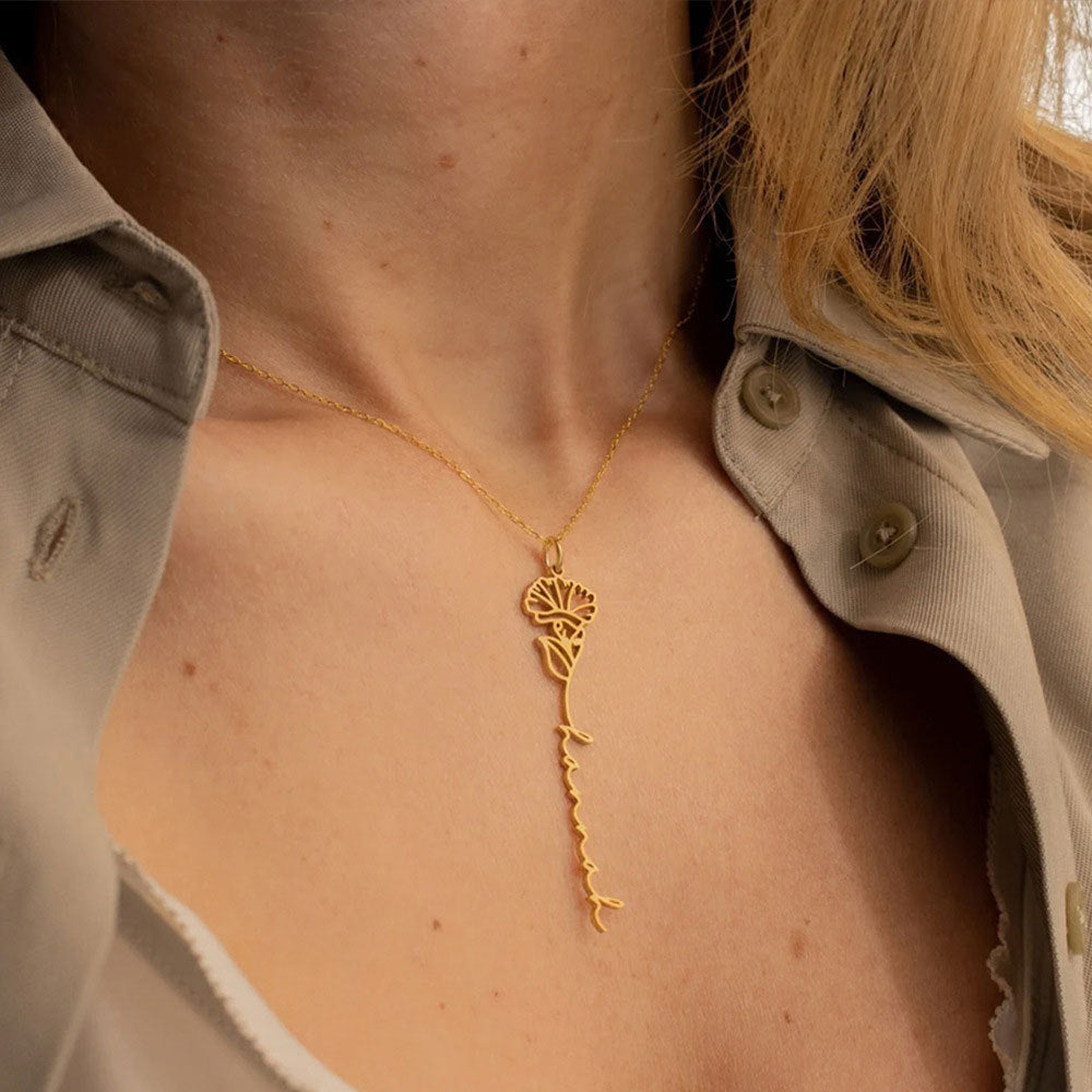 Personalized Birth Flower Name Necklace
