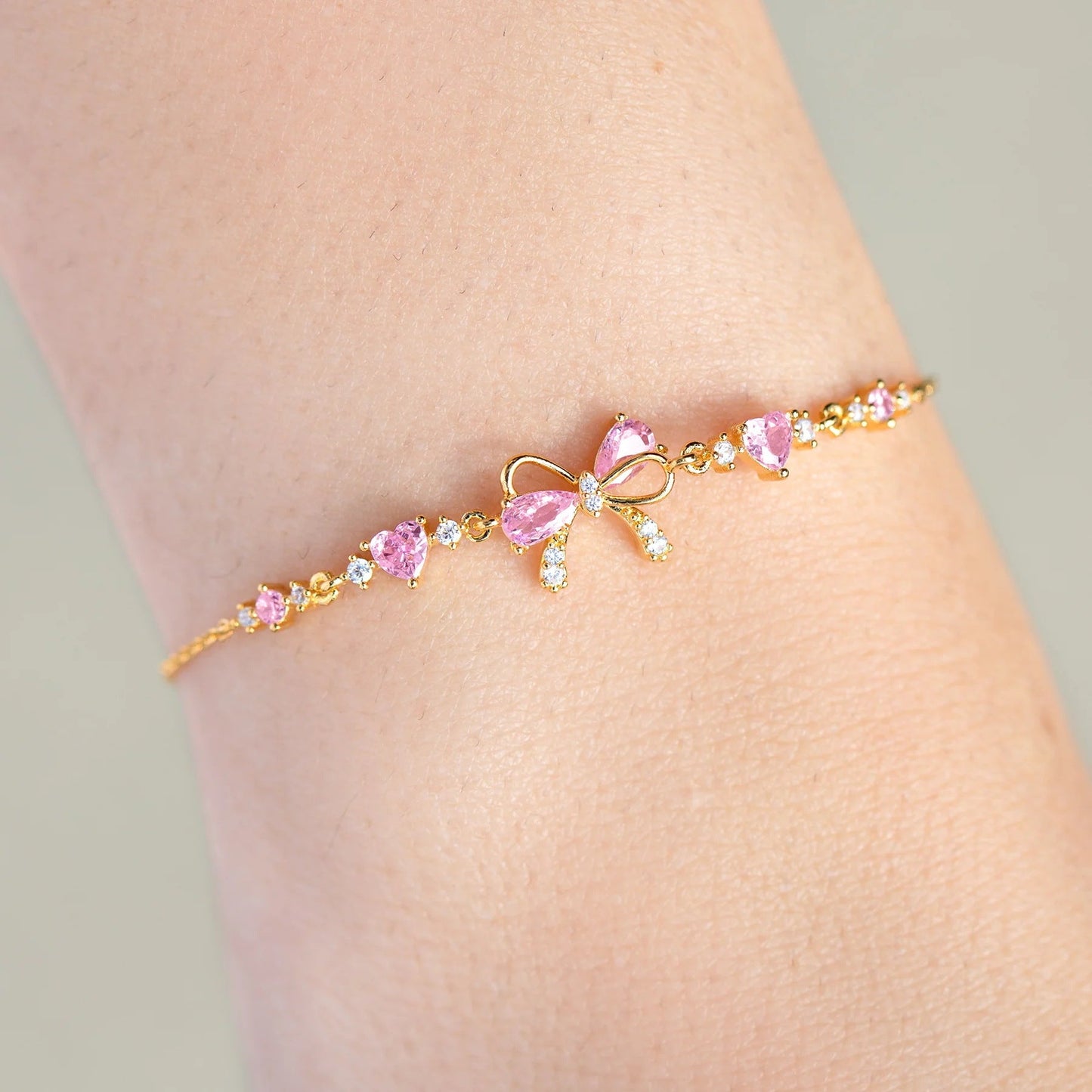 Sweet Pink Bow Crystal Stacking Bracelet