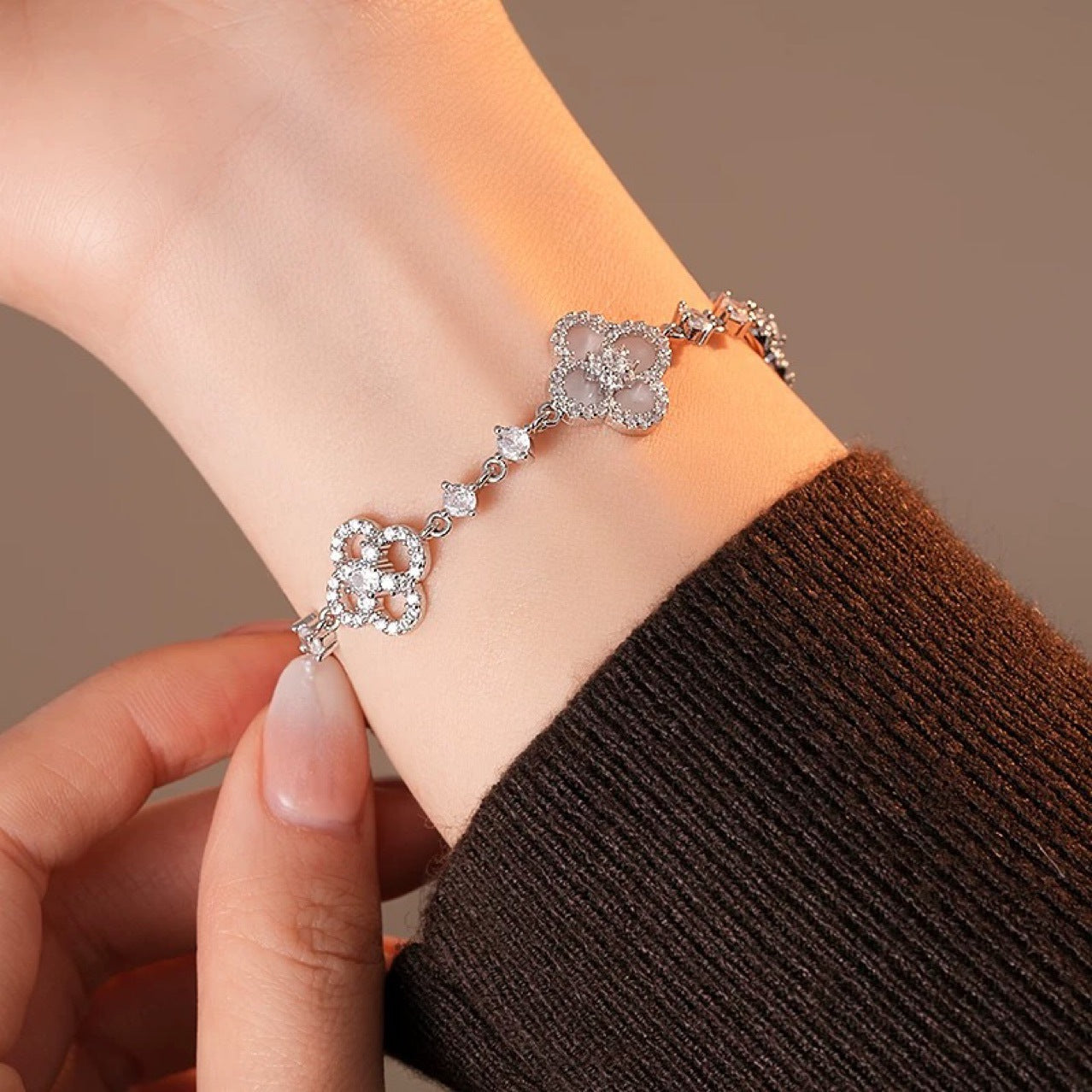 Dainty Pink Clover Lucky Jewelry Set