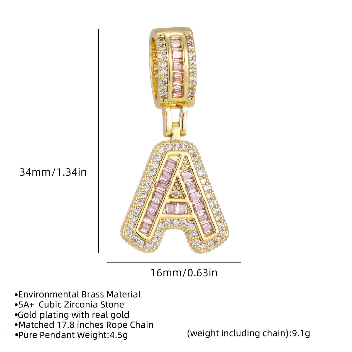 2-Pack Pink CZ Initial Necklaces
