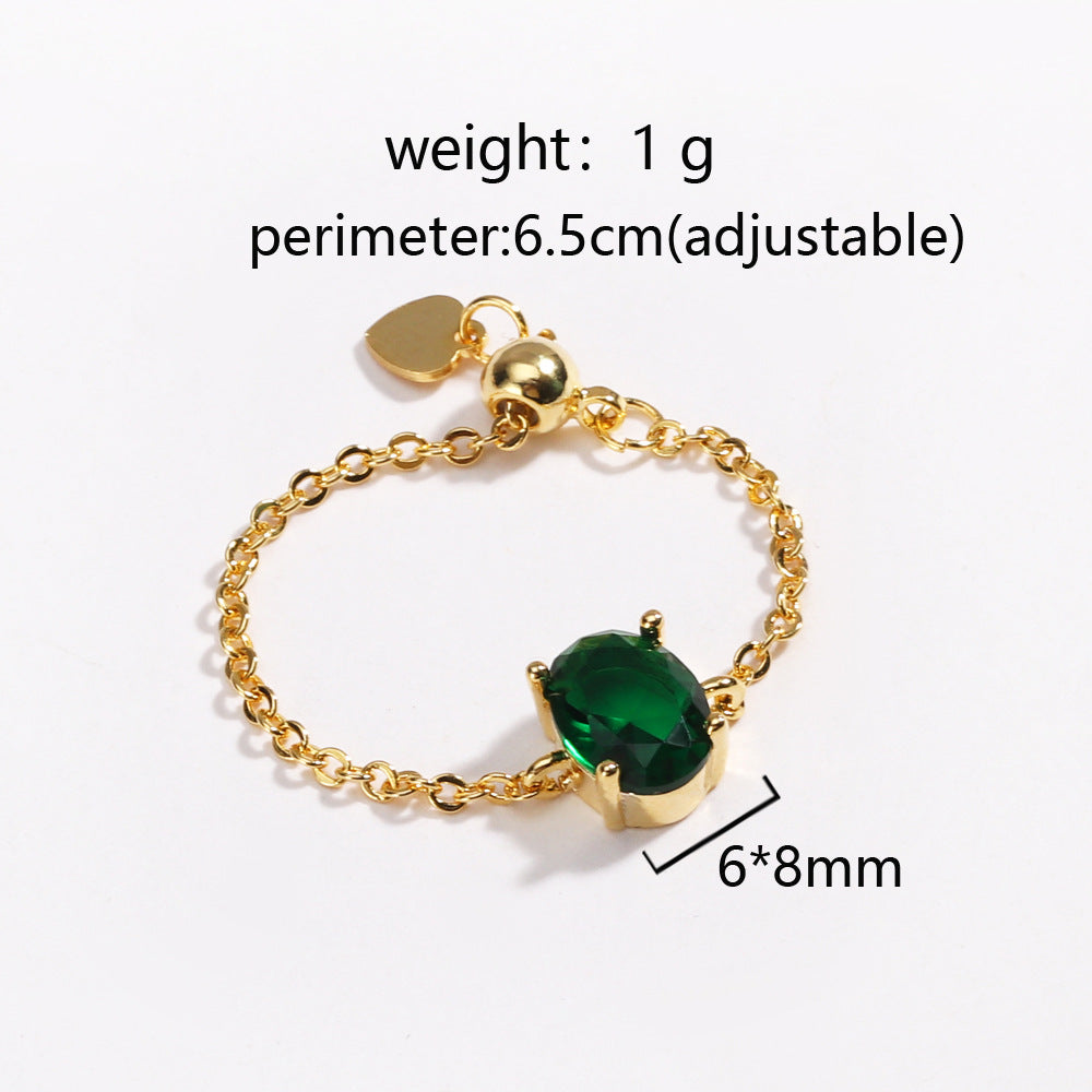 Adjustable Oval Colorful CZ Chain Slider Ring