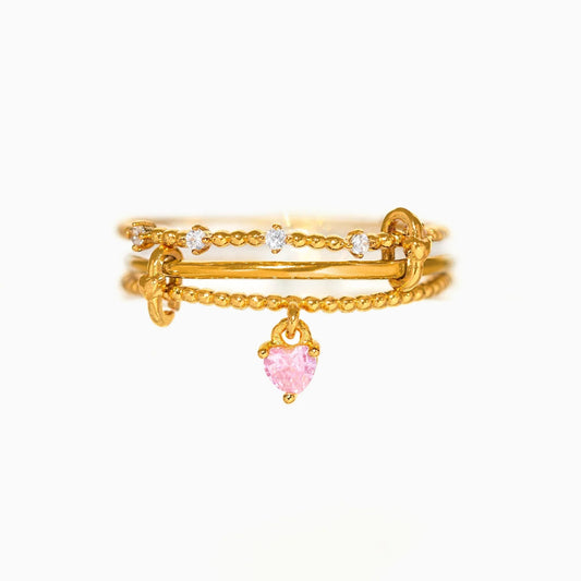 Triple Band Adjustable Ring with Heart Pendant