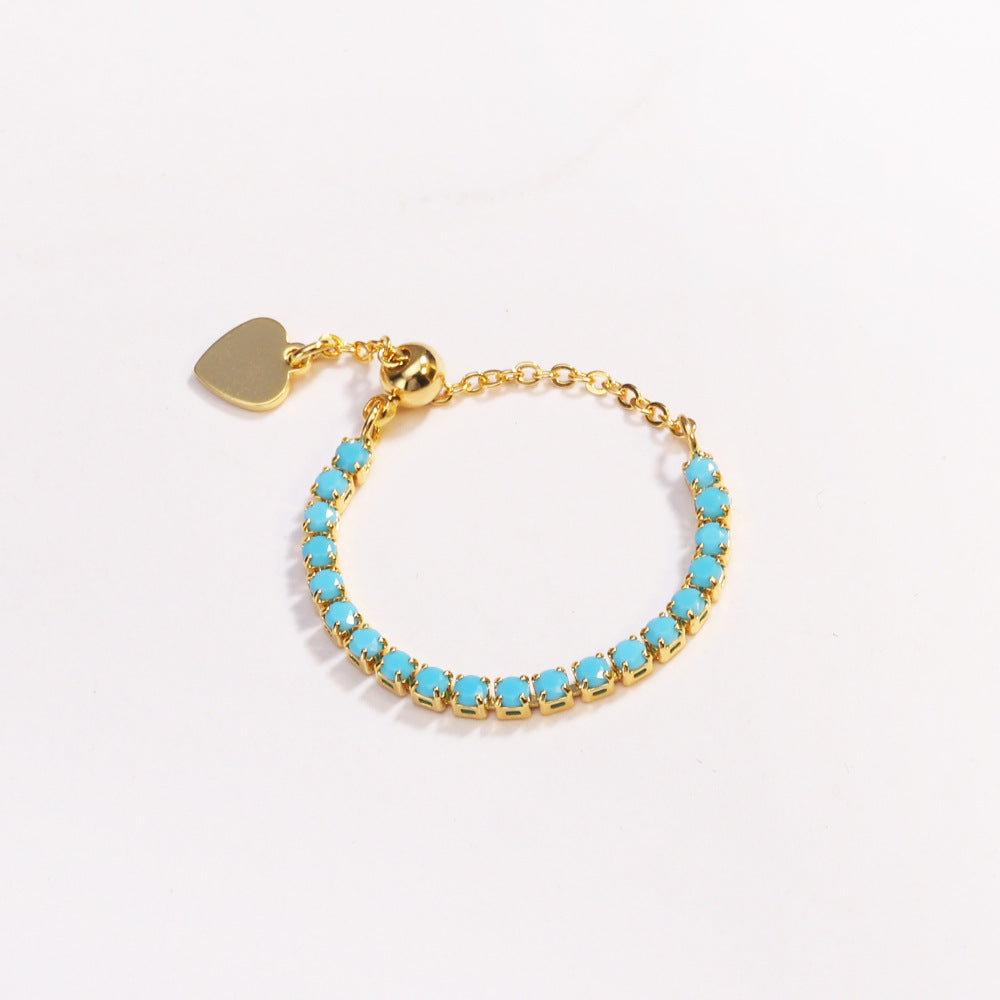 Adjustable Square Colorful CZ Tennis Chain Slider Ring