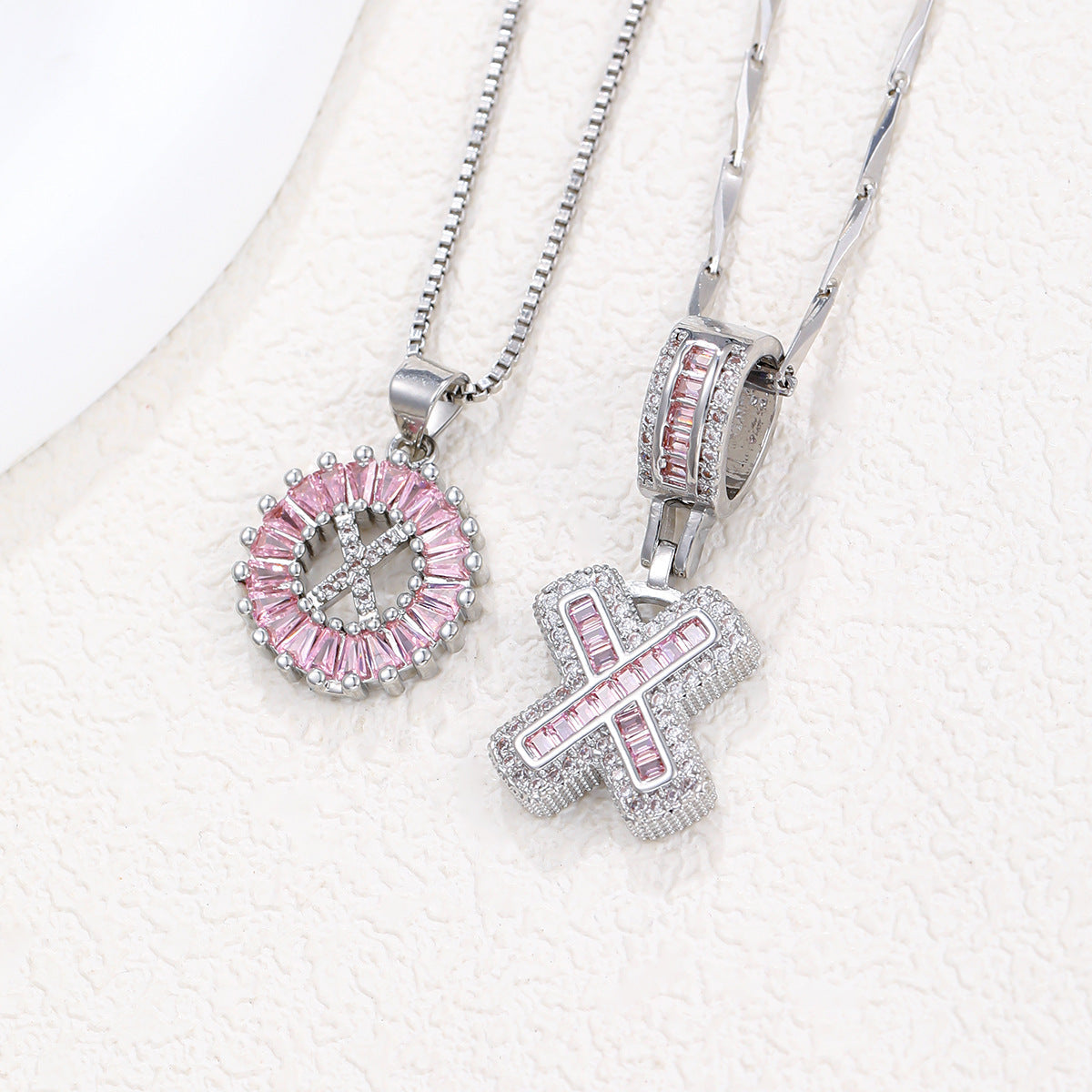 2-Pack Pink CZ Initial Necklaces