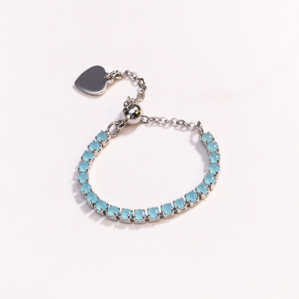 Adjustable Square Colorful CZ Tennis Chain Slider Ring