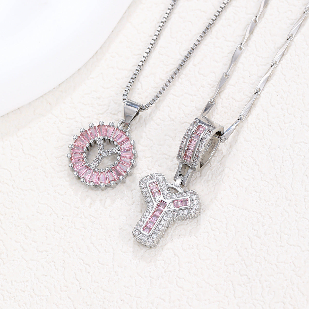 2-Pack Pink CZ Initial Necklaces