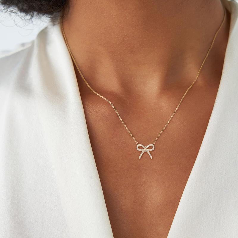 Sparkly Bow Pendant Necklace