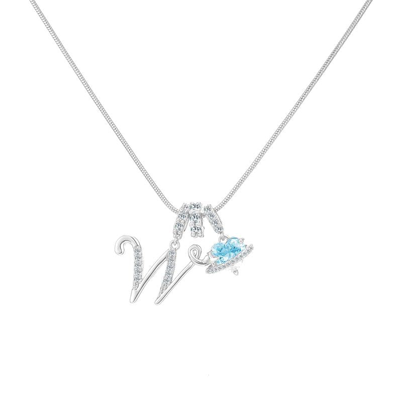Personalized Initial & Heart Crystal Necklace - Silver
