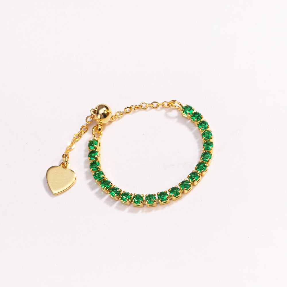 Adjustable Square Colorful CZ Tennis Chain Slider Ring