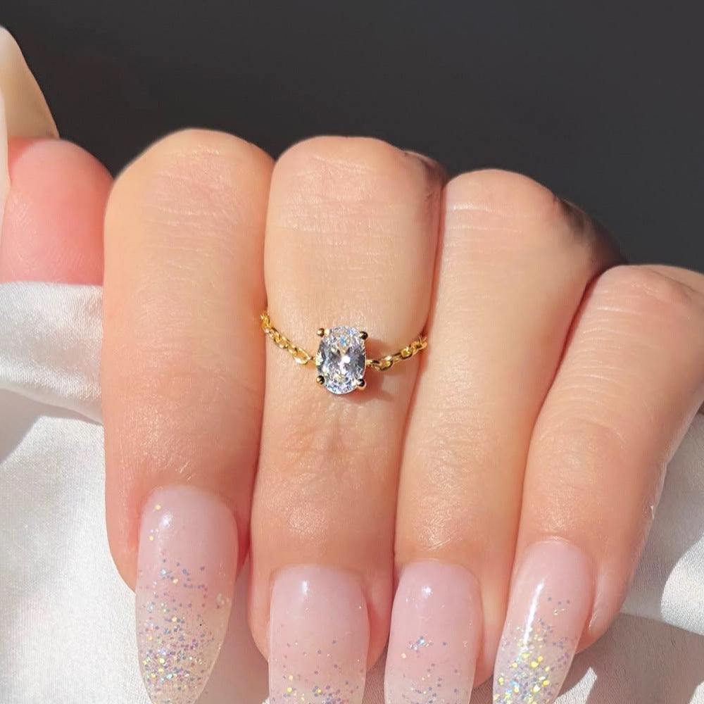 Adjustable Oval Colorful CZ Chain Slider Ring