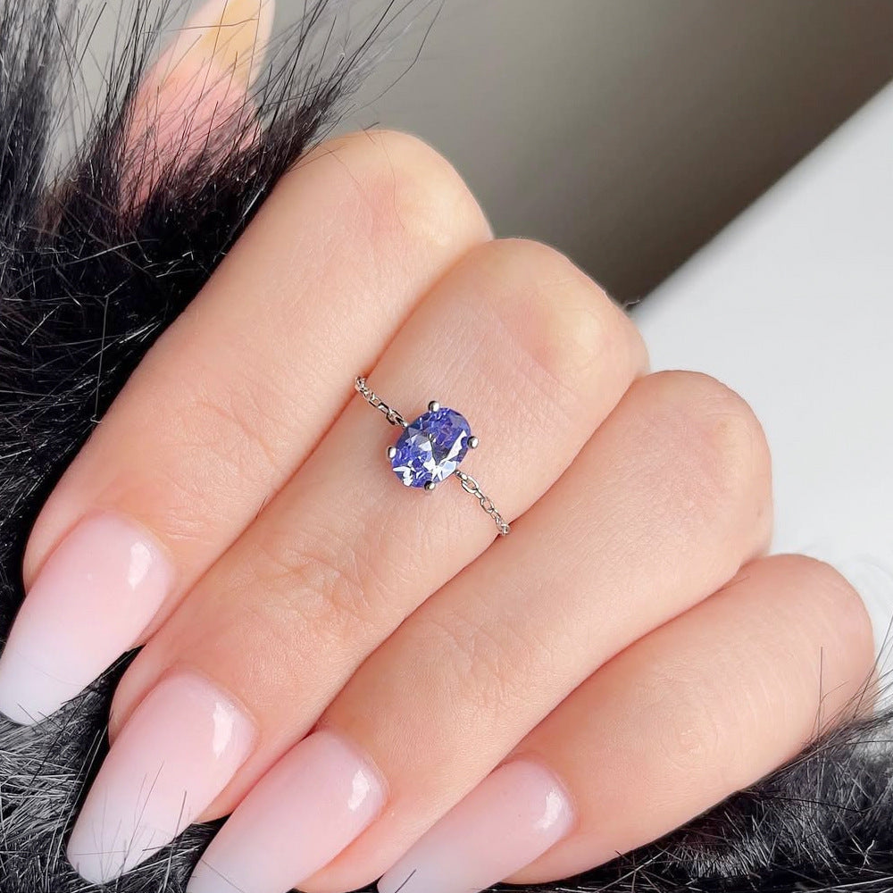 Adjustable Oval Colorful CZ Chain Slider Ring