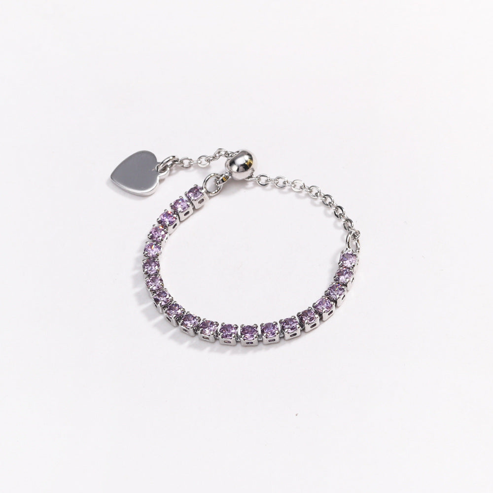 Adjustable Square Colorful CZ Tennis Chain Slider Ring