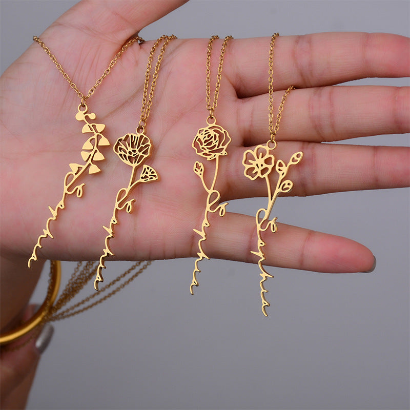 Personalized Birth Flower Name Necklace
