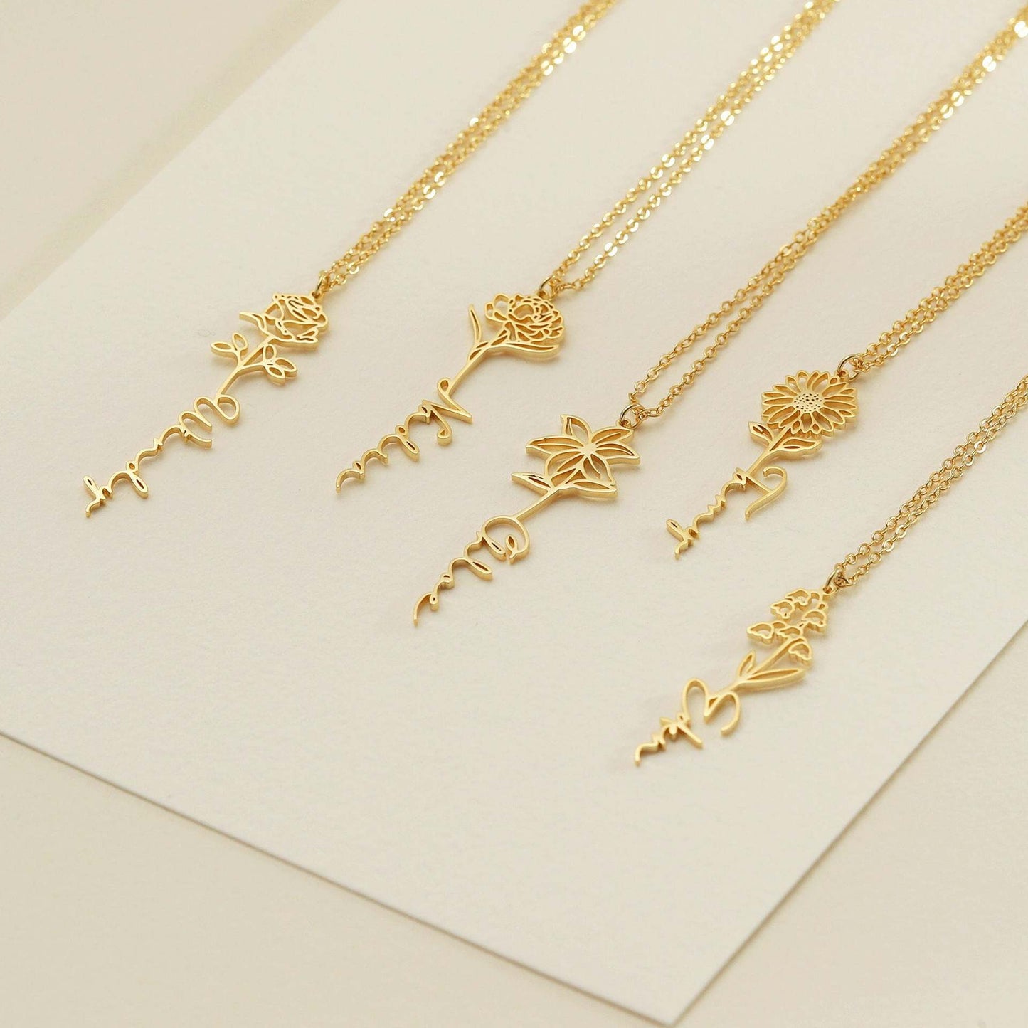 Personalized Birth Flower Name Necklace