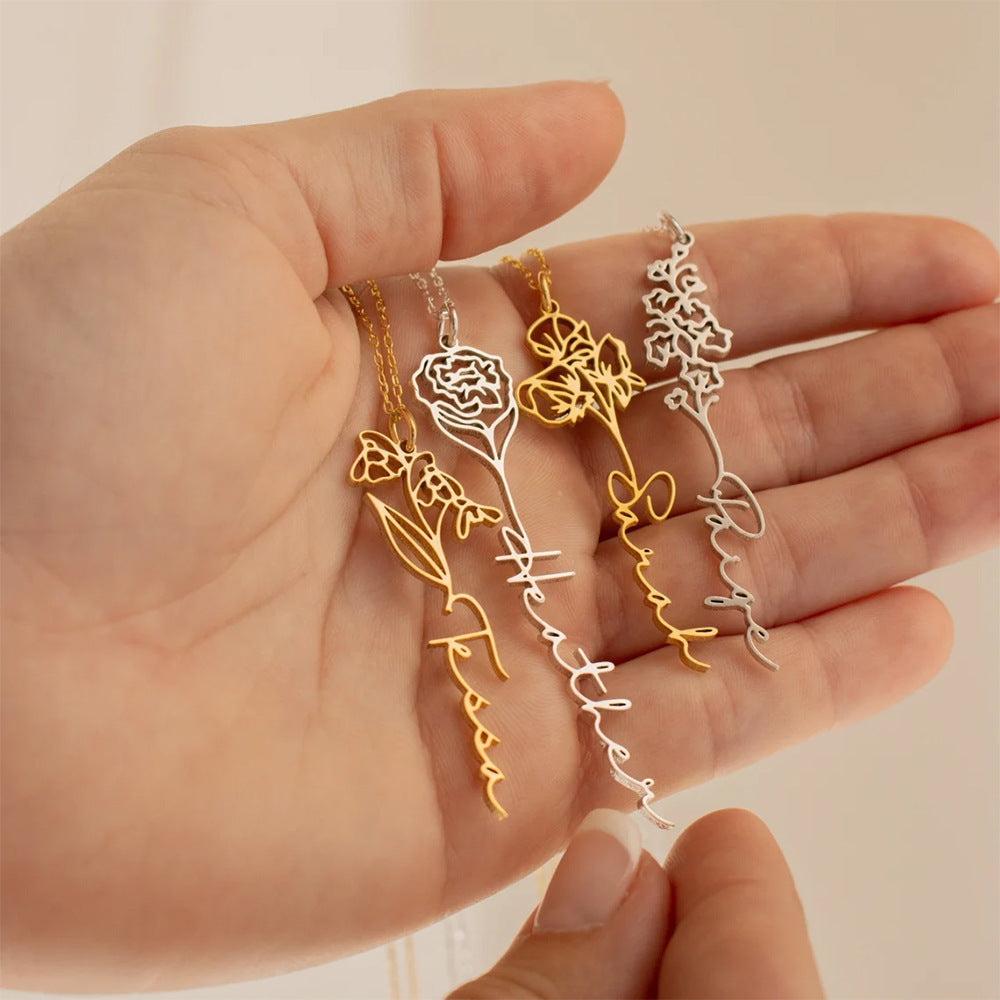 Personalized Birth Flower Name Necklace