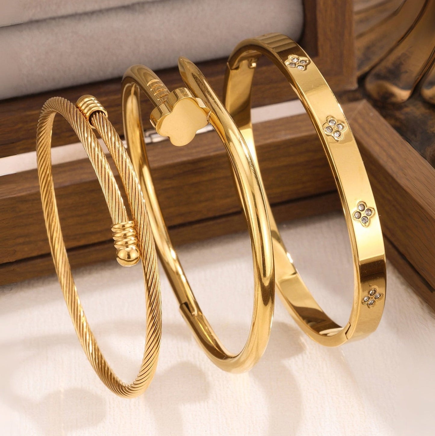 Waterproof & Tarnish-Free 3-Piece Stackable Bangle Set