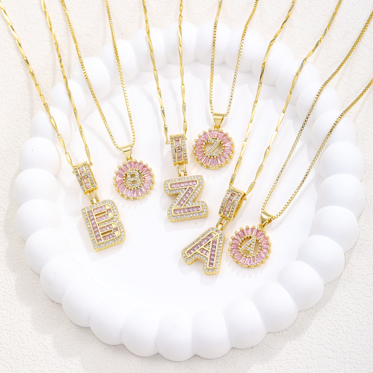 2-Pack Pink CZ Initial Necklaces