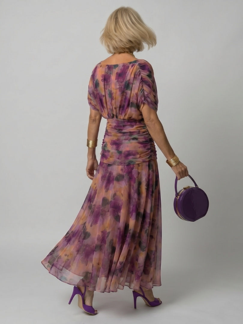Adriana | Abito midi off-shoulder in chiffon floreale dal fascino romantico