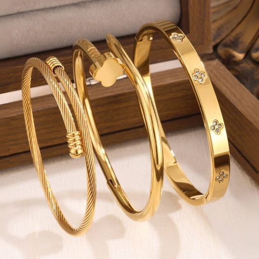 Waterproof & Tarnish-Free 3-Piece Stackable Bangle Set