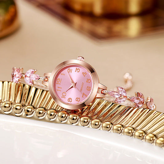 Elegant Sparkling Leaf Bracelet Watch