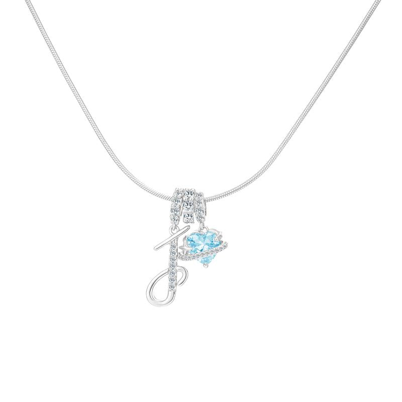 Personalized Initial & Heart Crystal Necklace - Silver
