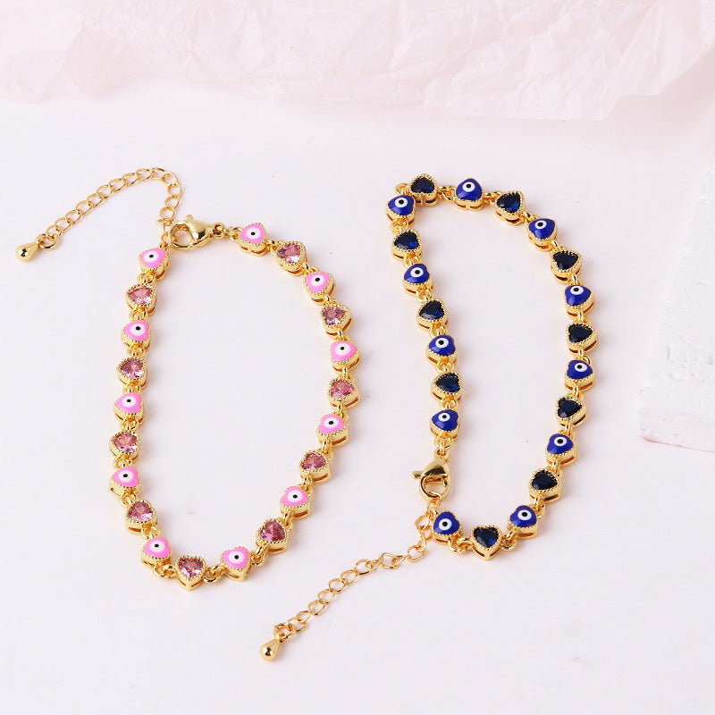 Lucky Protection Amulet Heart Evil Eye Colorful Gema Bracelet