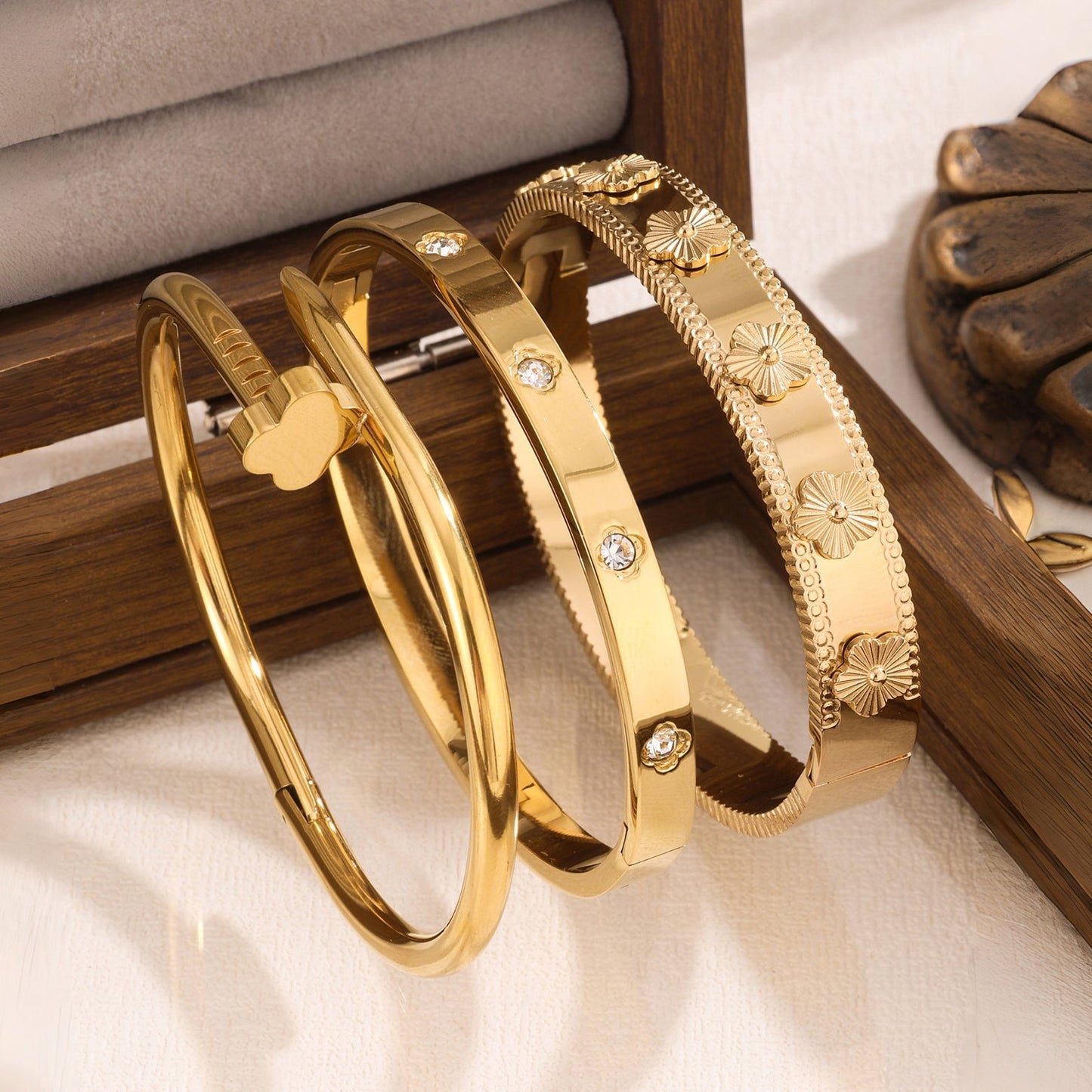 Waterproof & Tarnish-Free 3-Piece Stackable Bangle Set