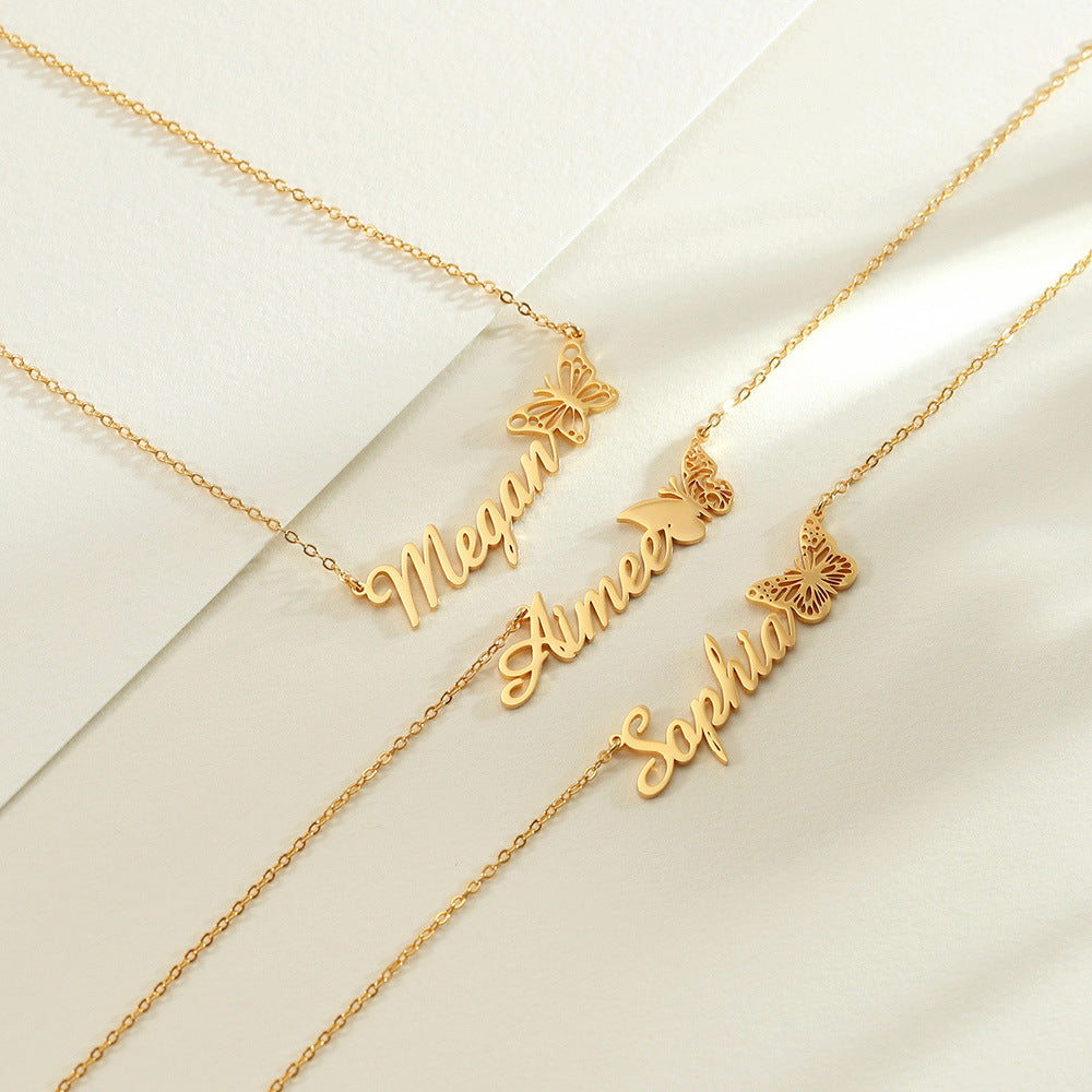 Personalized Name 12-Month Butterfly Necklace