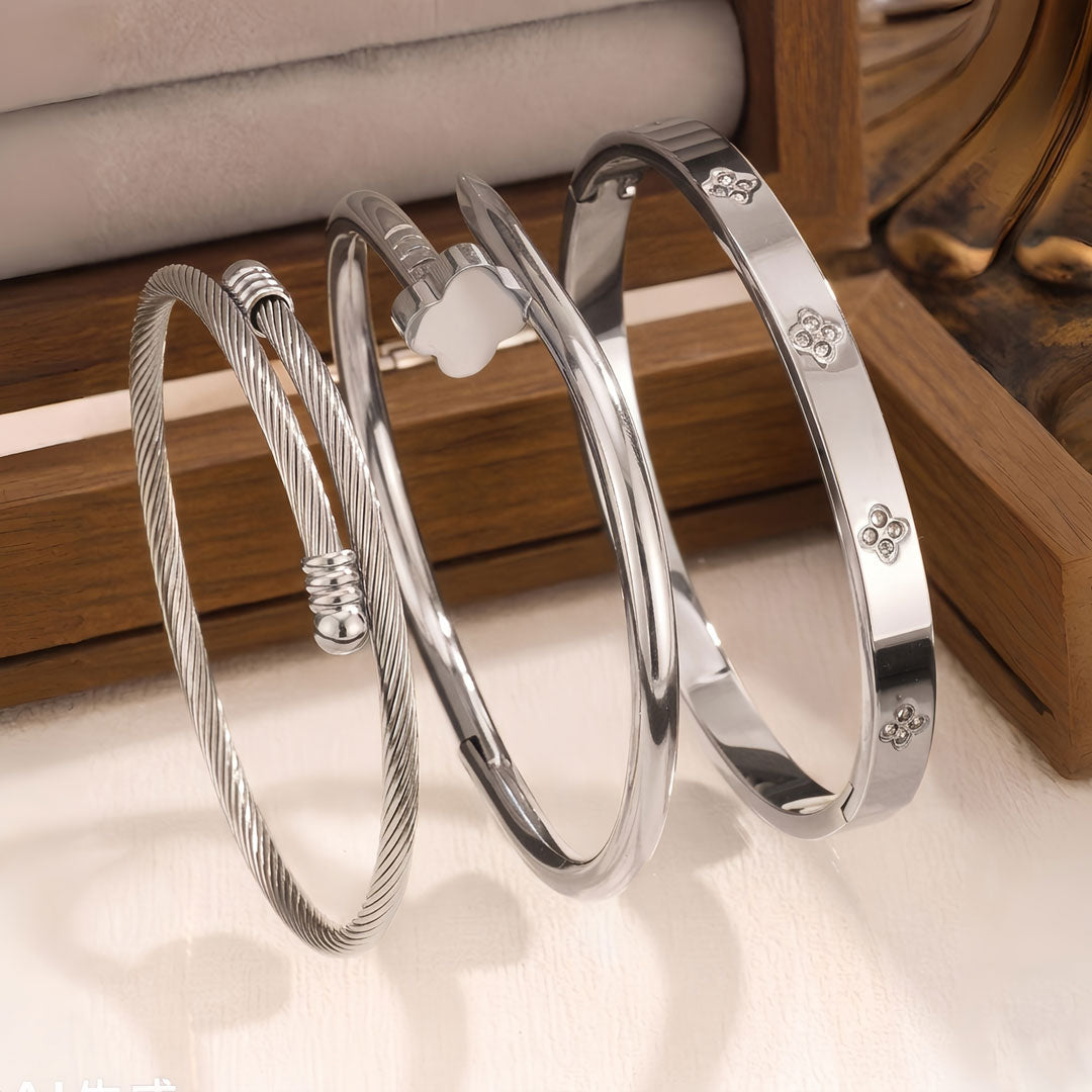 Waterproof & Tarnish-Free 3-Piece Stackable Bangle Set