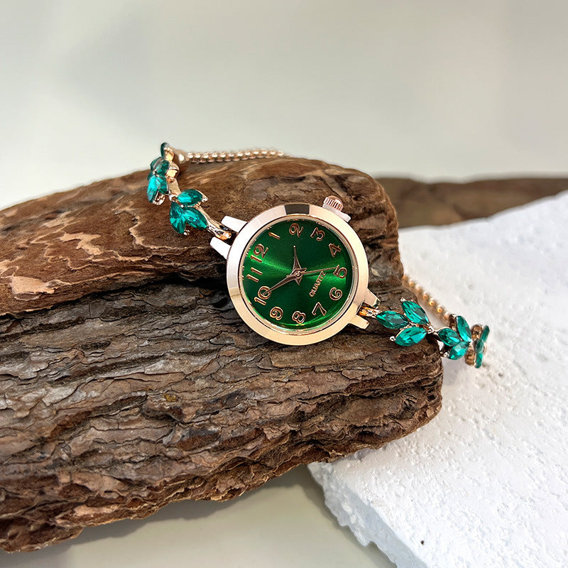 Elegant Sparkling Leaf Bracelet Watch