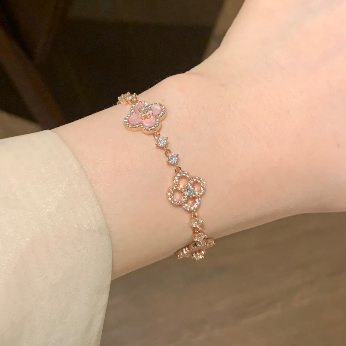 Dainty Pink Clover Lucky Jewelry Set