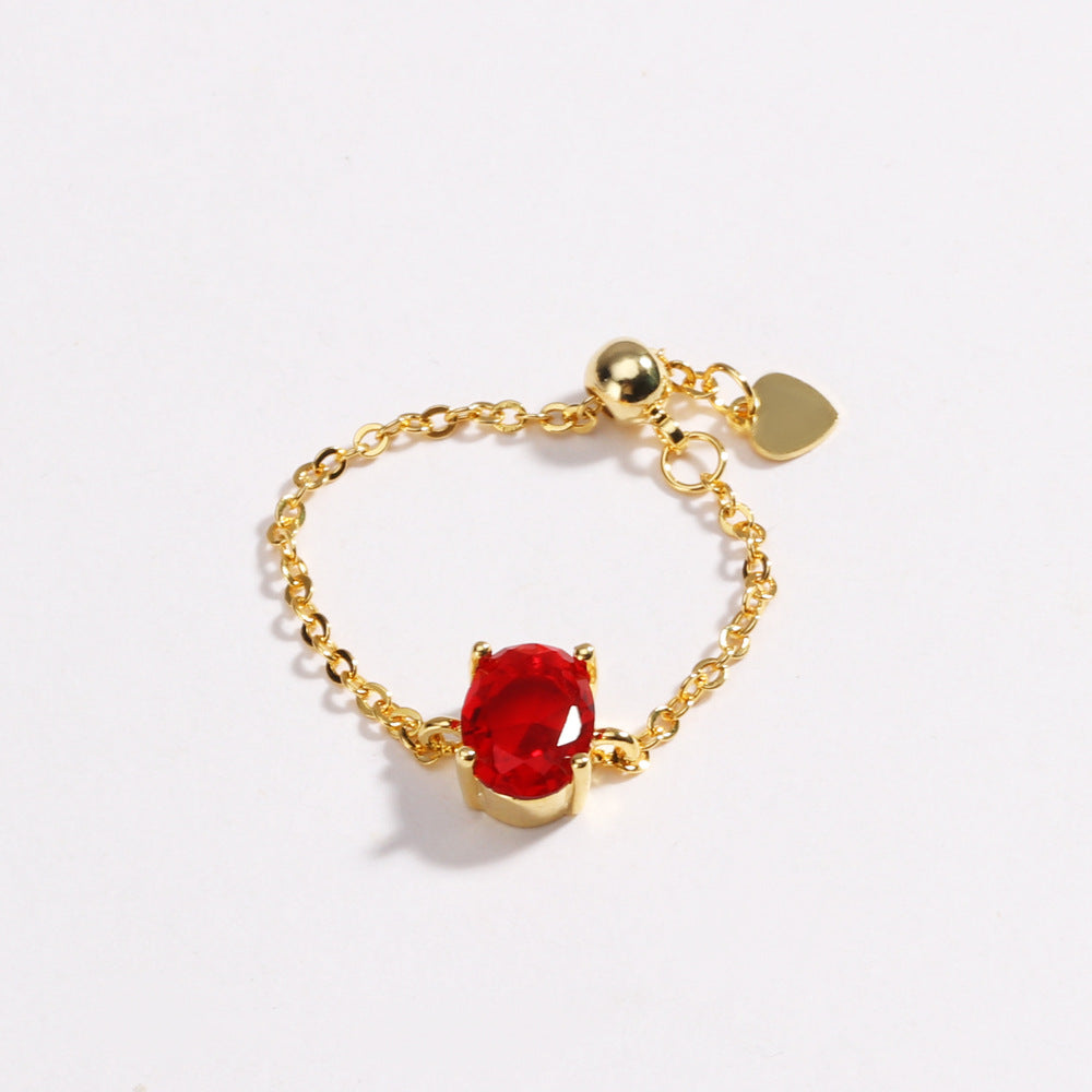 Adjustable Oval Colorful CZ Chain Slider Ring
