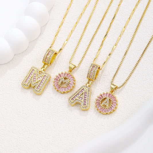 2-Pack Pink CZ Initial Necklaces