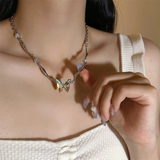 Colorful Zircon Butterfly Choker Necklace